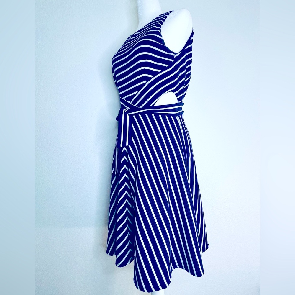 HUTCH Anthropologie Navy Striped Sleeveless Cutout Dress Size S